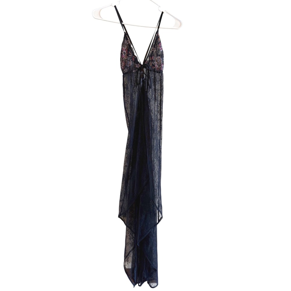 Savage X Fenty Whimsygoth Chemise Top Size L Black Lace with Multicolor Florals